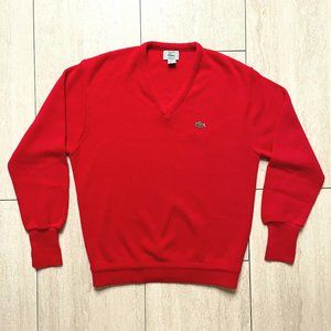 Bright red orlon acrylic Lacoste v neck sweater